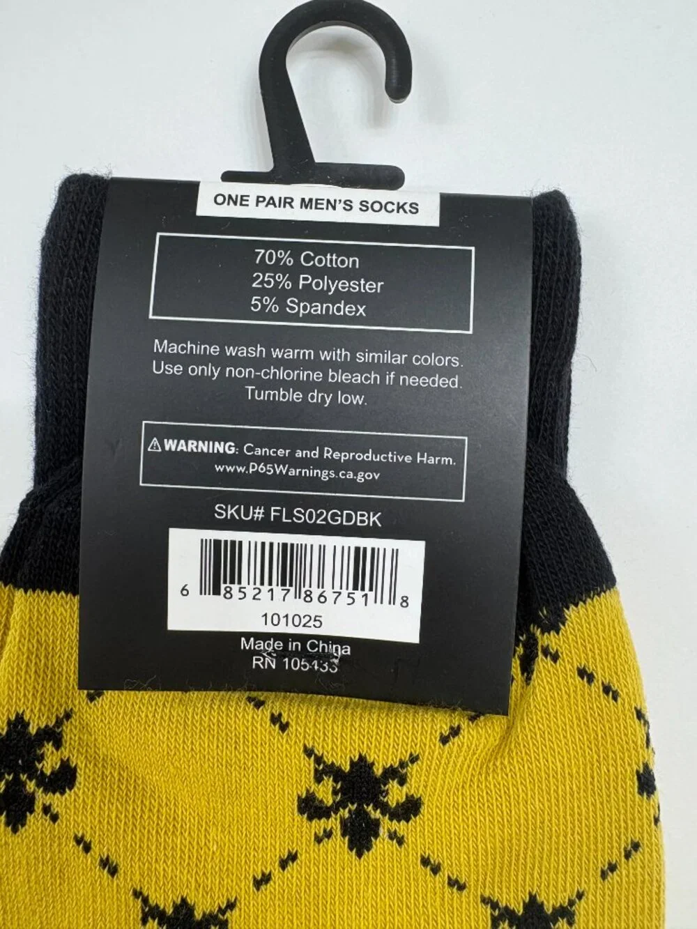 Men's Fleur-de-lis Socks - Mustard Yellow W/  Black- NWT
